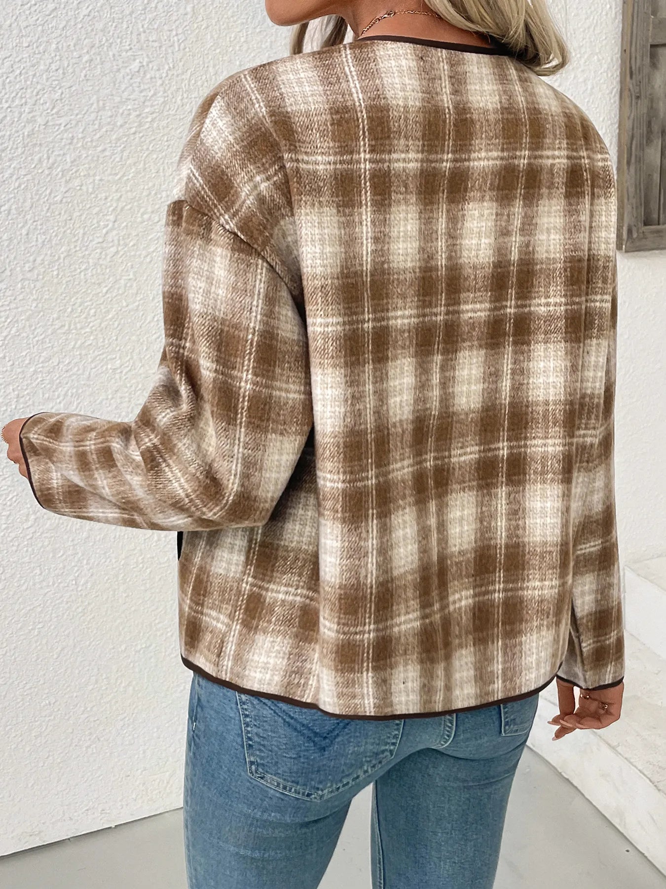 Plaid Long Sleeve Button-Up Jacket