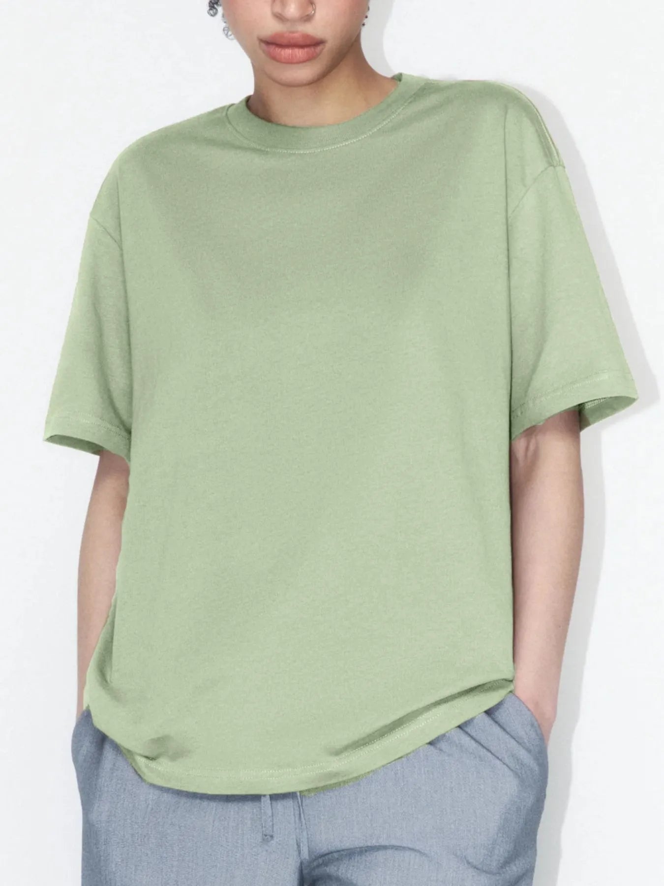 Plus Size Oversized Round Neck Short Sleeve T-Shirt Sage