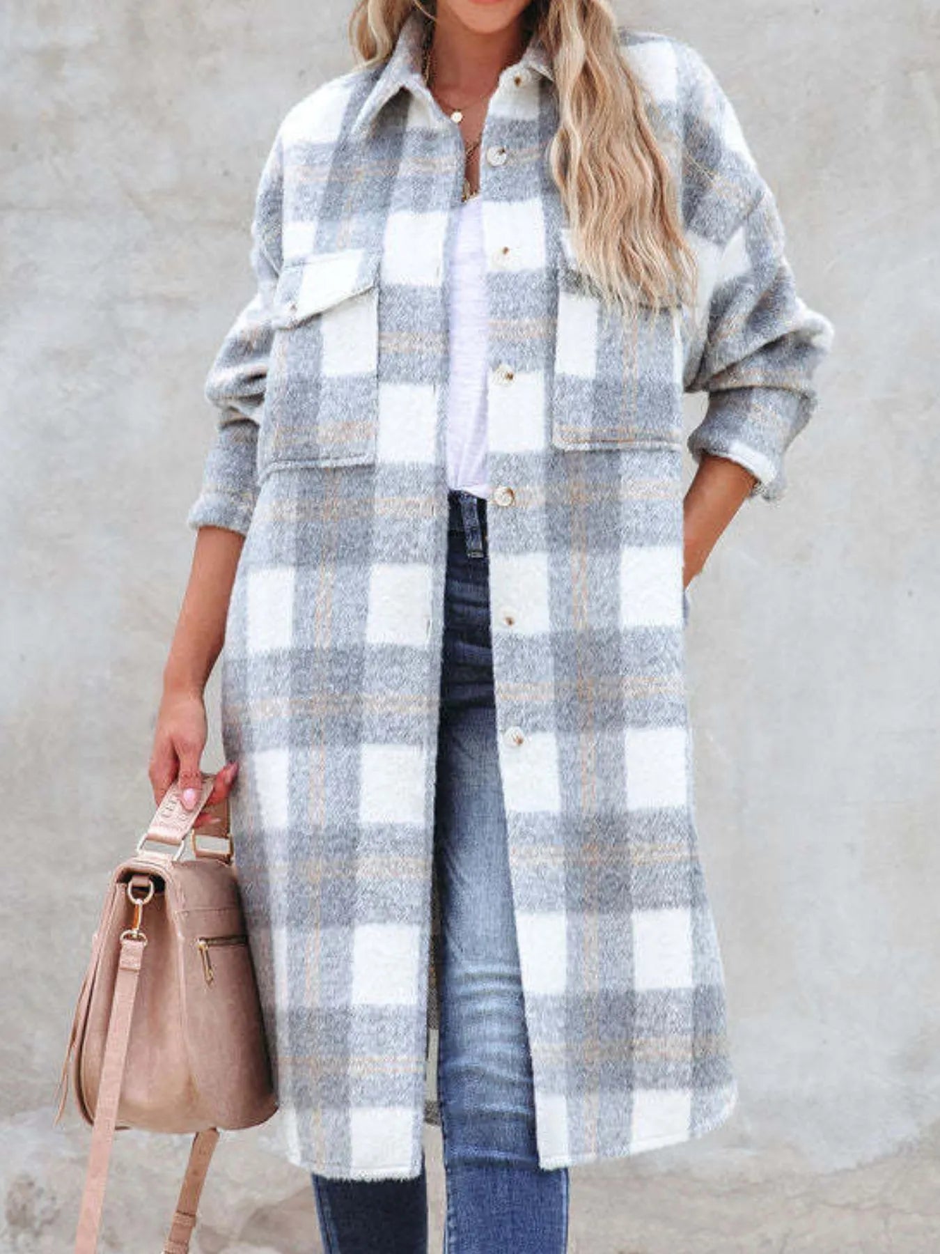 Oversized Plaid Button Up Longline Jacket