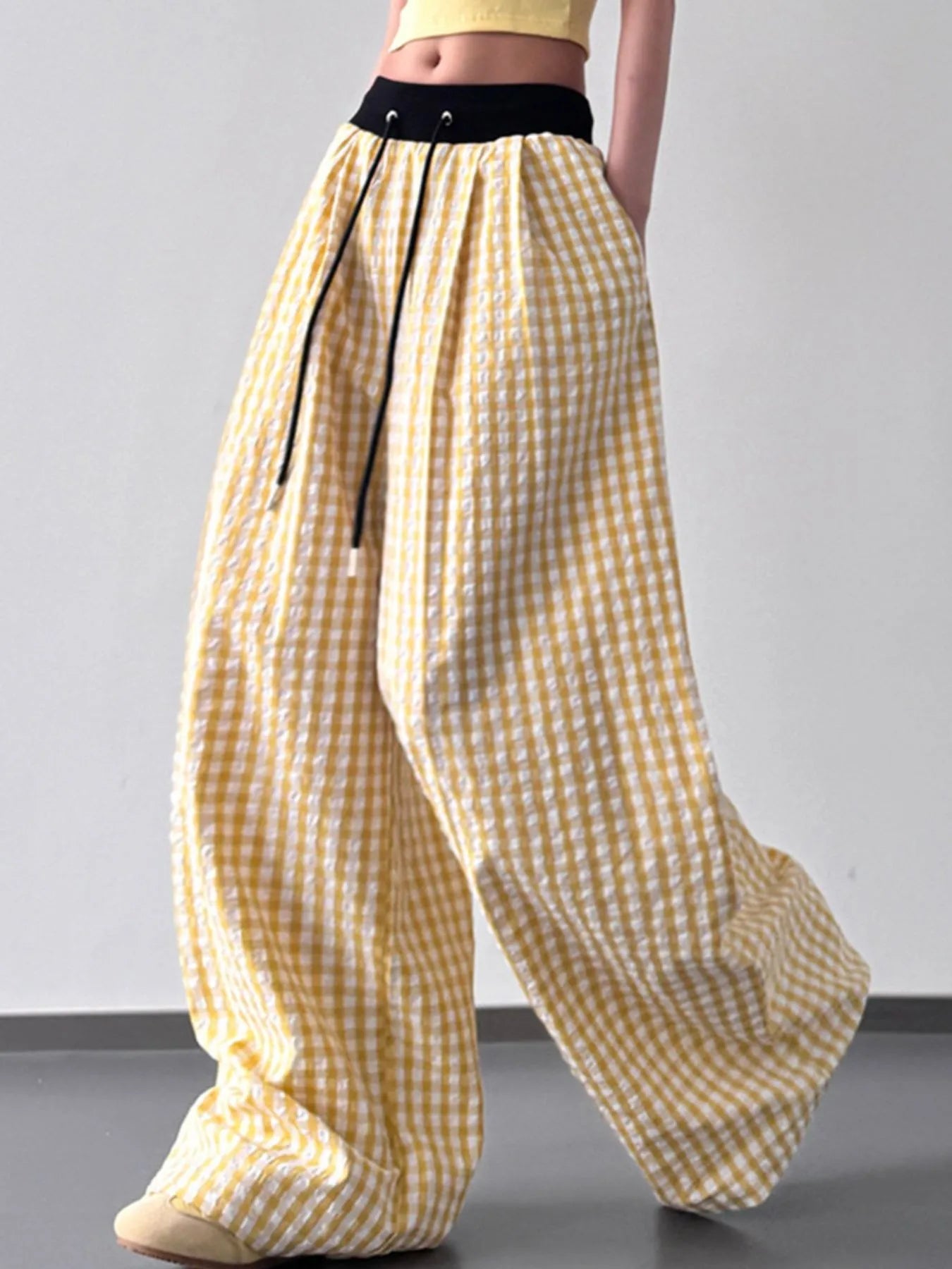 Gingham Wide Leg Drawstring Pants