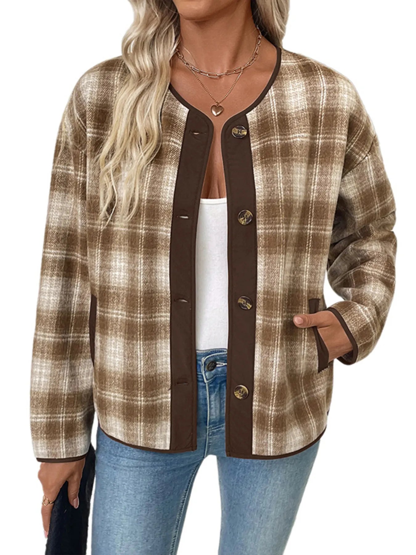 Plaid Long Sleeve Button-Up Jacket