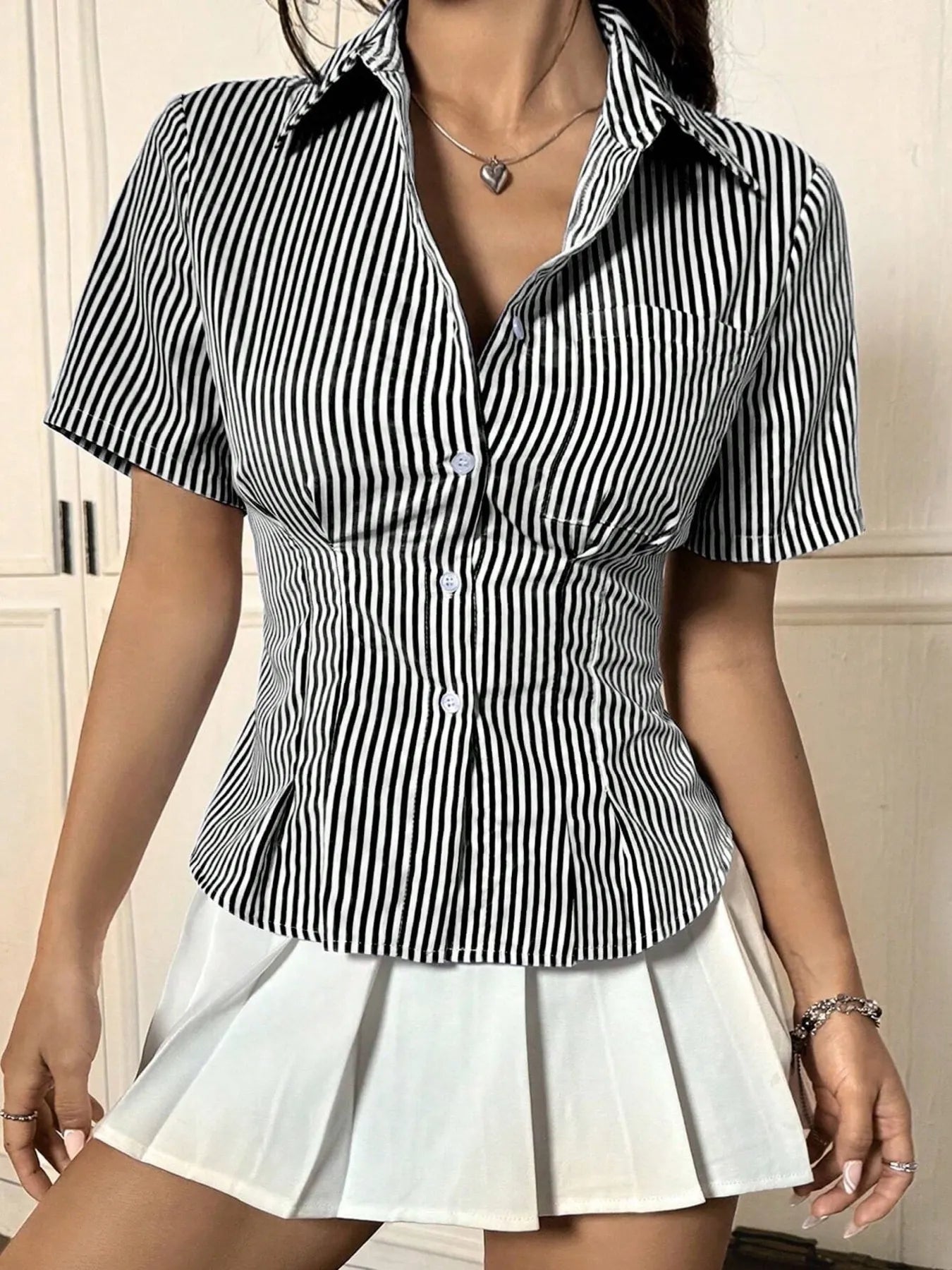 Gingham Short Sleeve Button-Up Shirt Black