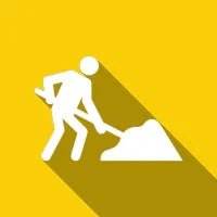Icon depicting a construction worker with a shovel on a bright yellow background, representing the SafeBuild Construction Hazard Training offered by My Store, an online course aimed at ensuring safer job sites.