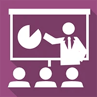 Engaging infographic representing the Master Presentation Skills Program by Transform 42, featuring a speaker delivering a presentation with a pie chart to an attentive audience, emphasizing effective communication and confident delivery.