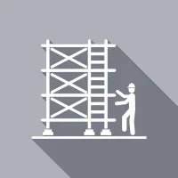 Illustration of a construction worker managing scaffolding safely, representing the OSHA-Compliant Scaffolding Safety System by Transform 42 - 1 Unit for Safeguarding Construction Sites.