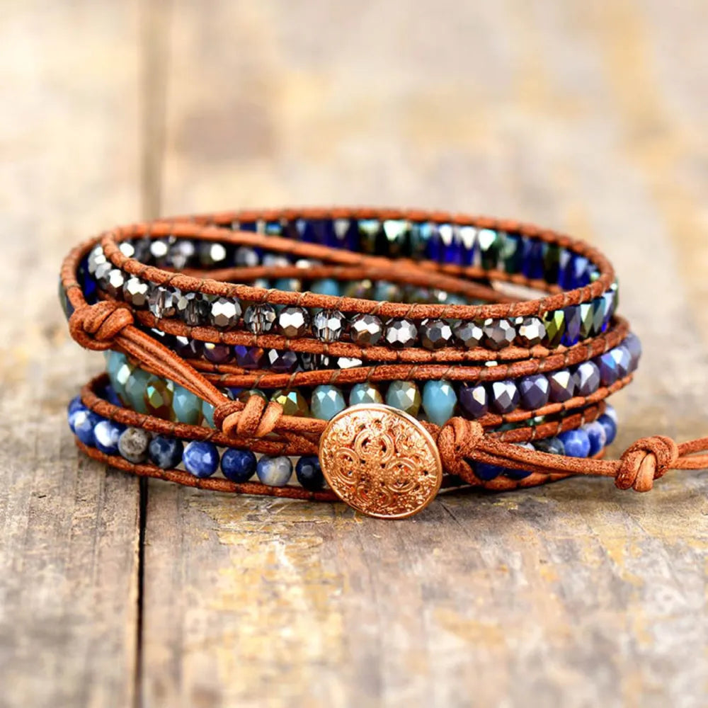 Lapis Lazuli Layered Bracelet - Natural Stone Jewelry, 32.7" Chain Length, Unique Patterns