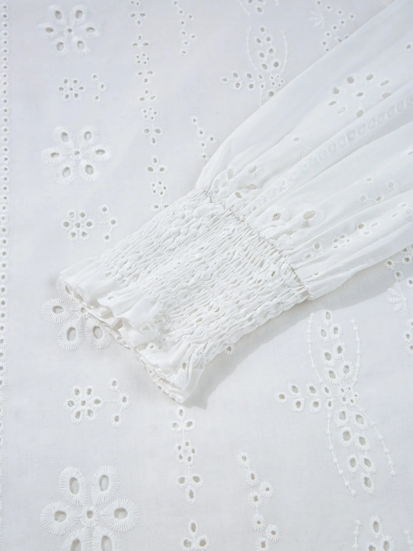 Eyelet Long Sleeve Blouse with Elastic Cuffs