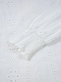 Eyelet Long Sleeve Blouse with Elastic Cuffs