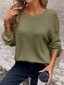 Plus Size Relaxed Fit Waffle Knit Round Neck T-Shirt