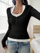 Scoop Neck Long Sleeve T-Shirt - Slightly Stretchy, 95% Polyester for Comfort, Easy Care - Store 42
