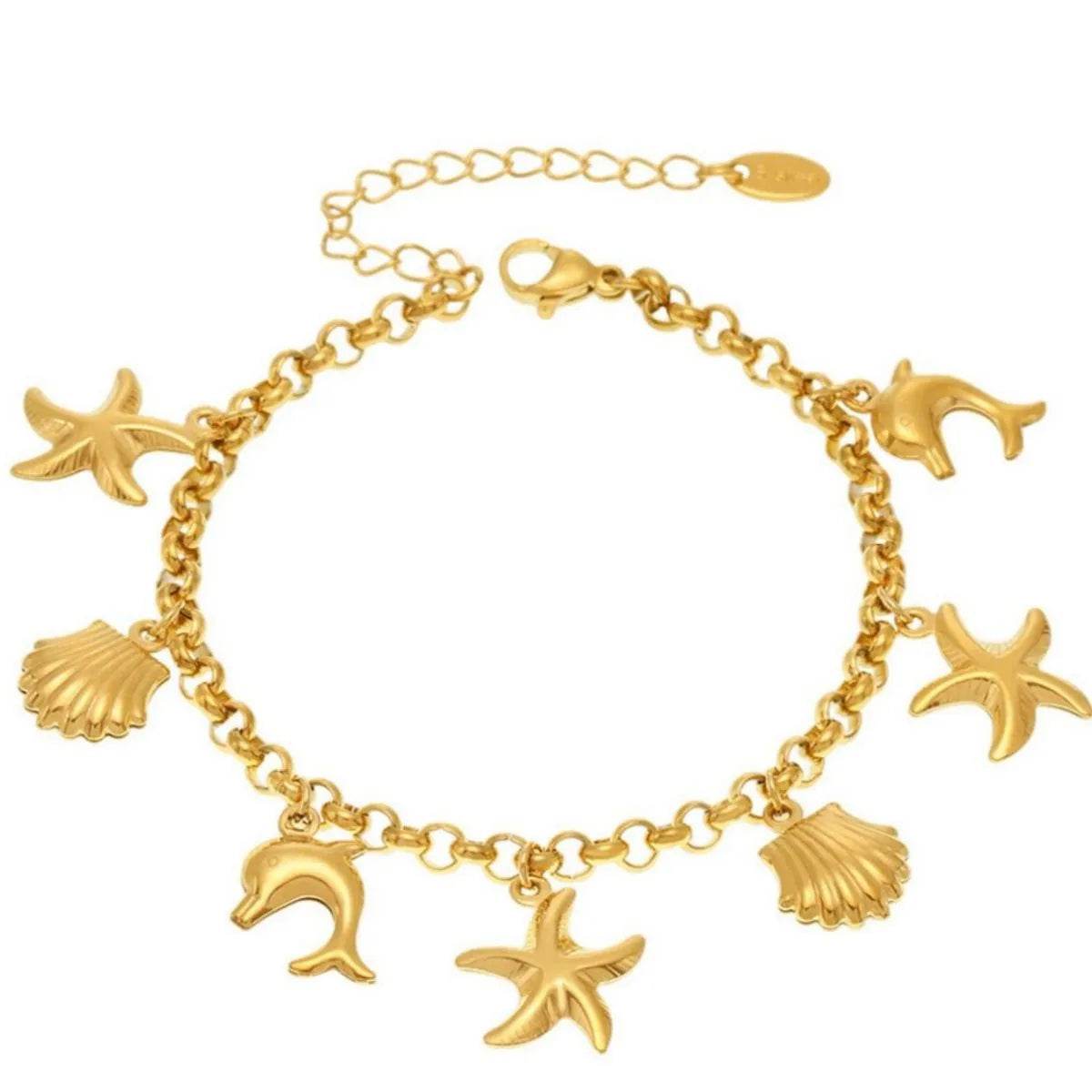 18K Gold-Plated Stainless Steel Sea Shell Charm Bracelet - Elegant Beach-Inspired Jewelry - Store 42