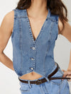 V-Neck Button Up Denim Vest Medium