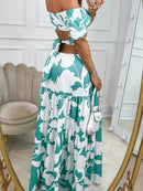 Full Size Cutout Off-Shoulder Printed Maxi Dress Plus Size - Store 42