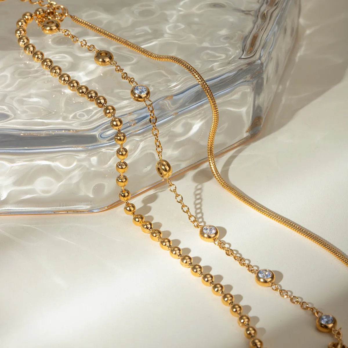 18K Gold-Plated Layered Bracelet with Sparkling Zircon Accents - Adjustable & Elegant Jewelry