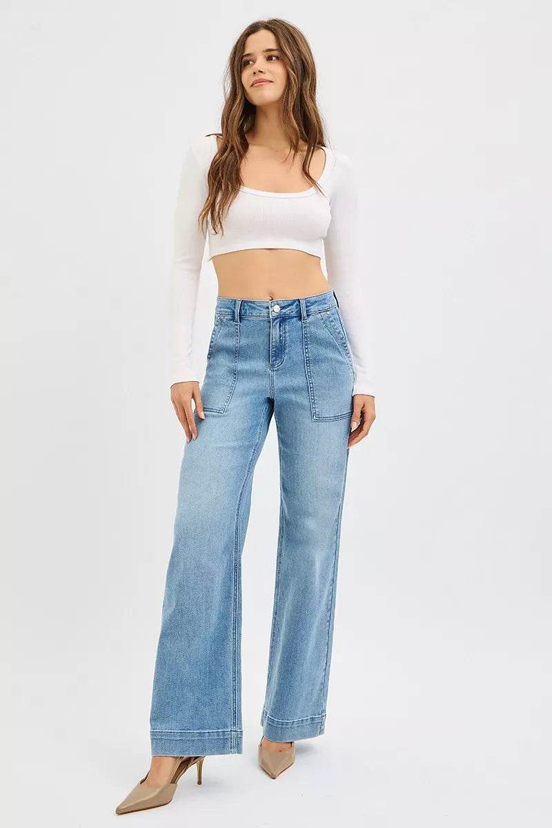 RISEN Full Size High Rise Straight Leg Jeans with Front Pockets Plus Size - Store 42