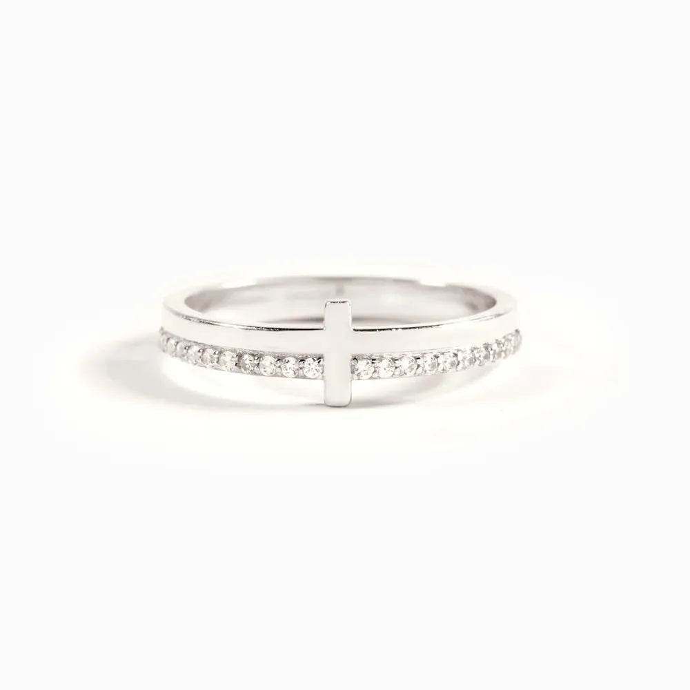 18K Gold-Plated 925 Sterling Silver Cross Ring with Zircon Stones - Elegant Religious Jewelry - Store 42