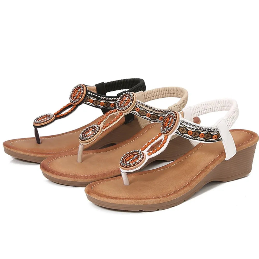 Rivet Decor Microfiber Toe Post Wedge Sandals for Women - True to Size Flats - Chic Comfort