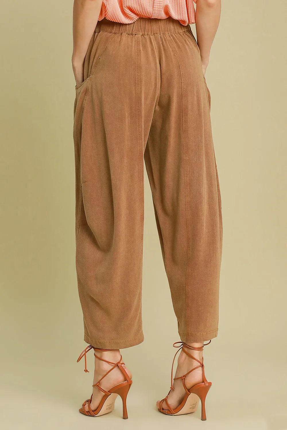 Umgee 55% Linen 45% Cotton Baggy Fit Pants with Elastic Waist and Pockets for Comfort & Style