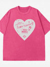 Heart Graphic Oversized Round Neck T-Shirt - Short Sleeve, 100% Polyester, Machine Washable - Store 42