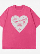 Heart Graphic Oversized Round Neck T-Shirt - Short Sleeve, 100% Polyester, Machine Washable - Store 42