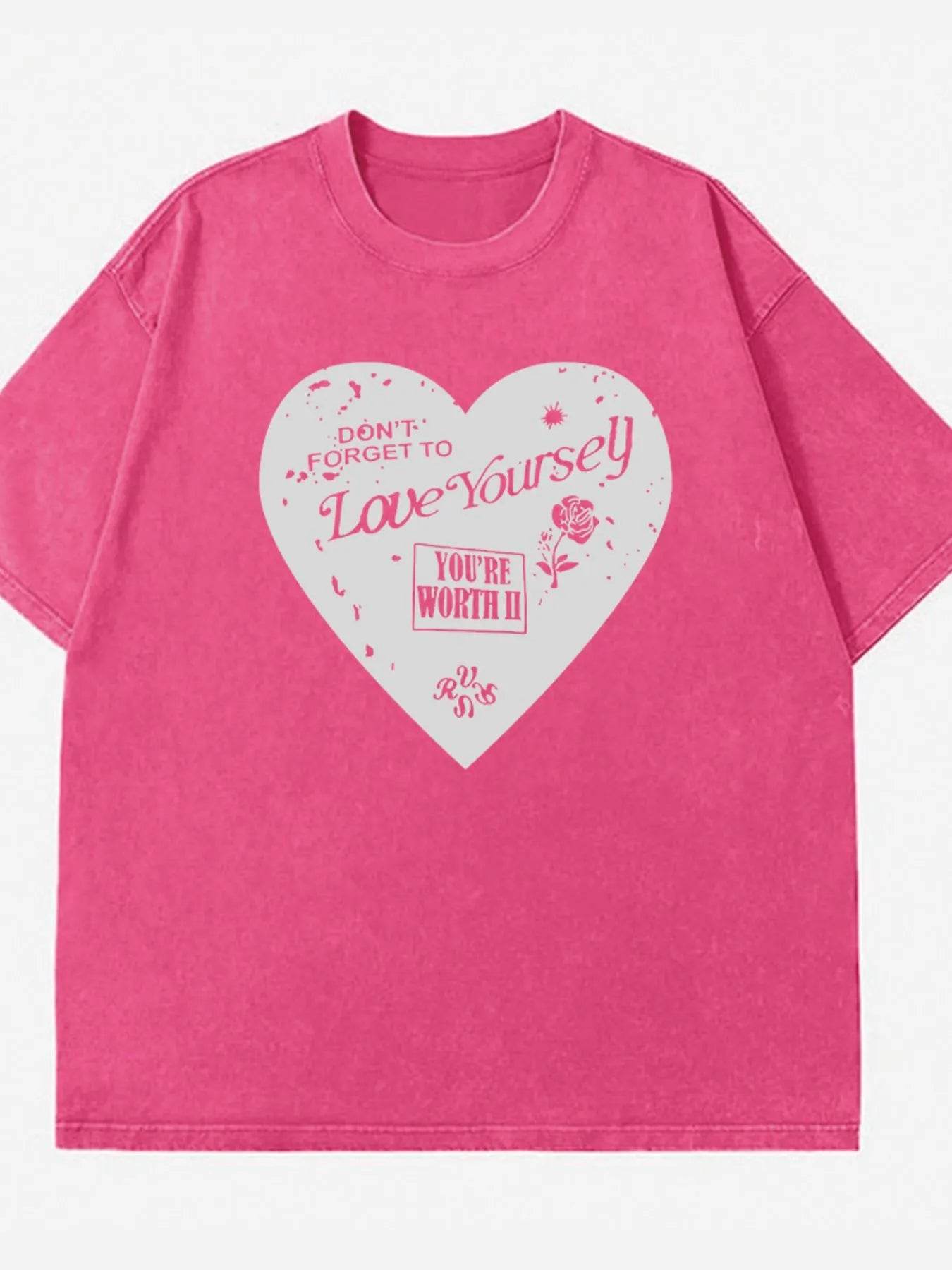 Heart Graphic Oversized Round Neck T-Shirt - Short Sleeve, 100% Polyester, Machine Washable