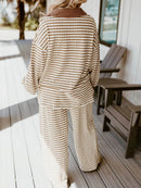 Sleek Stripe Collared Two-Piece Top and Drawstring Pant Set for Effortless Style - Store 42