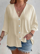 Full Size Casual V-Neck Button Down Relaxed Fit Blouse Plus Size - Store 42