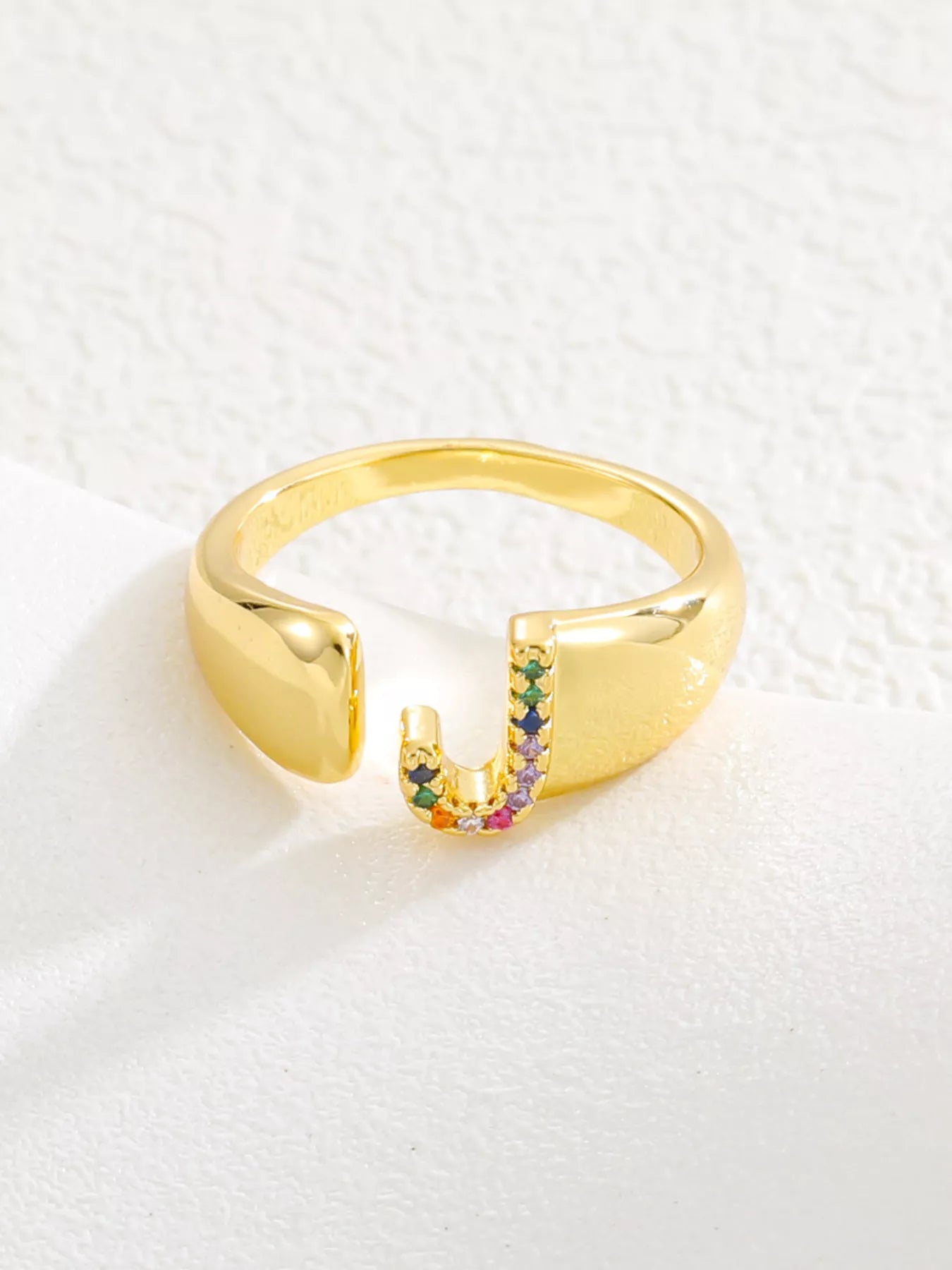 18K Gold-Plated Zircon Letter Ring J onesize