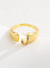 18K Gold-Plated Zircon Letter Ring J onesize