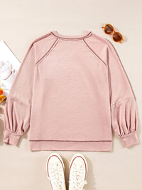 Exposed Seam Ribbed Knit V Neck Top