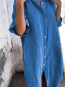 Full Size Casual Linen Button-Down Shirt Dress Plus Size - Store 42