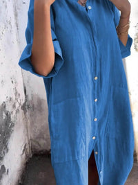 Full Size Casual Linen Button-Down Shirt Dress Plus Size - Store 42