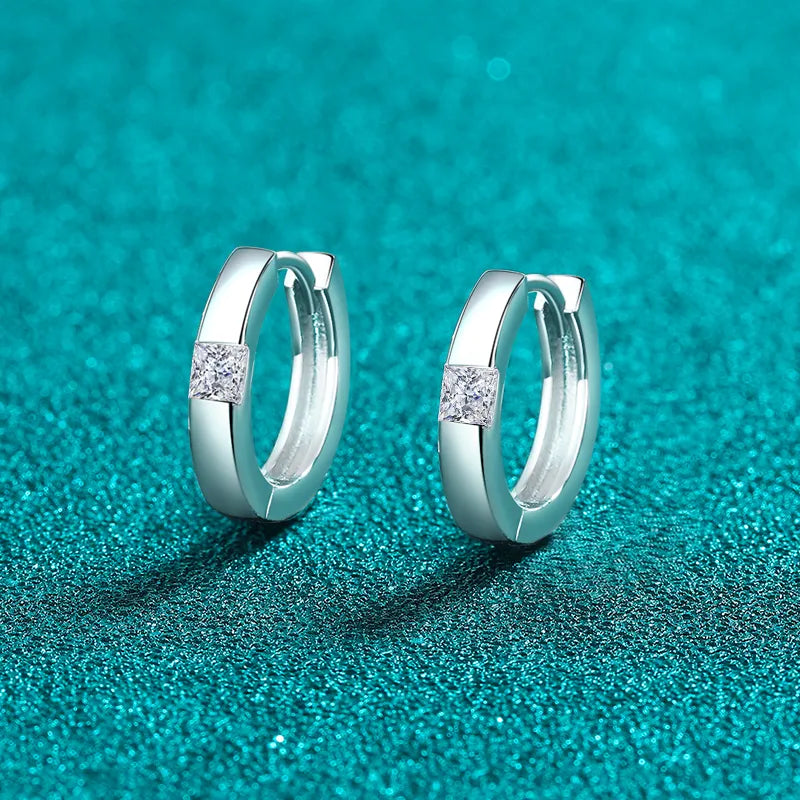925 Sterling Silver Moissanite Huggie Earrings - 0.6 Carat, Lightweight, Elegant Design