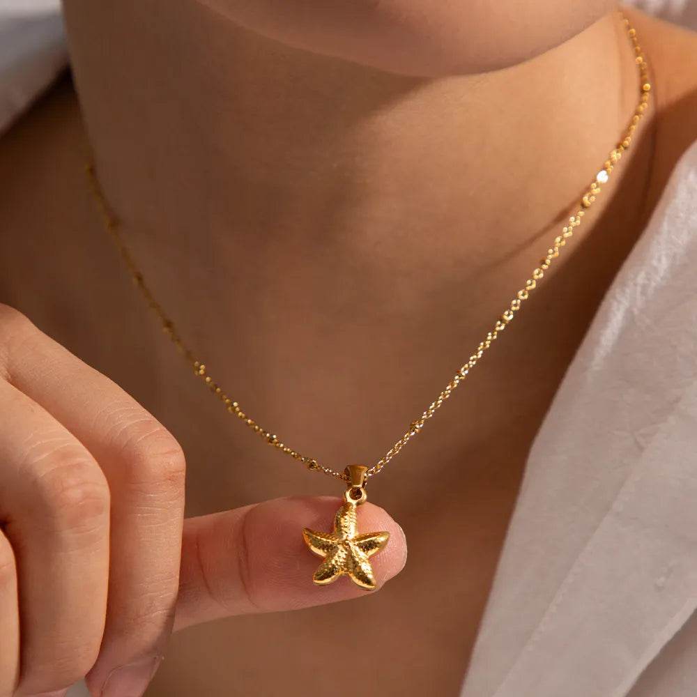18K Gold Plated Starfish Pendant Necklace – Ocean-Inspired Jewelry for Elegant Style