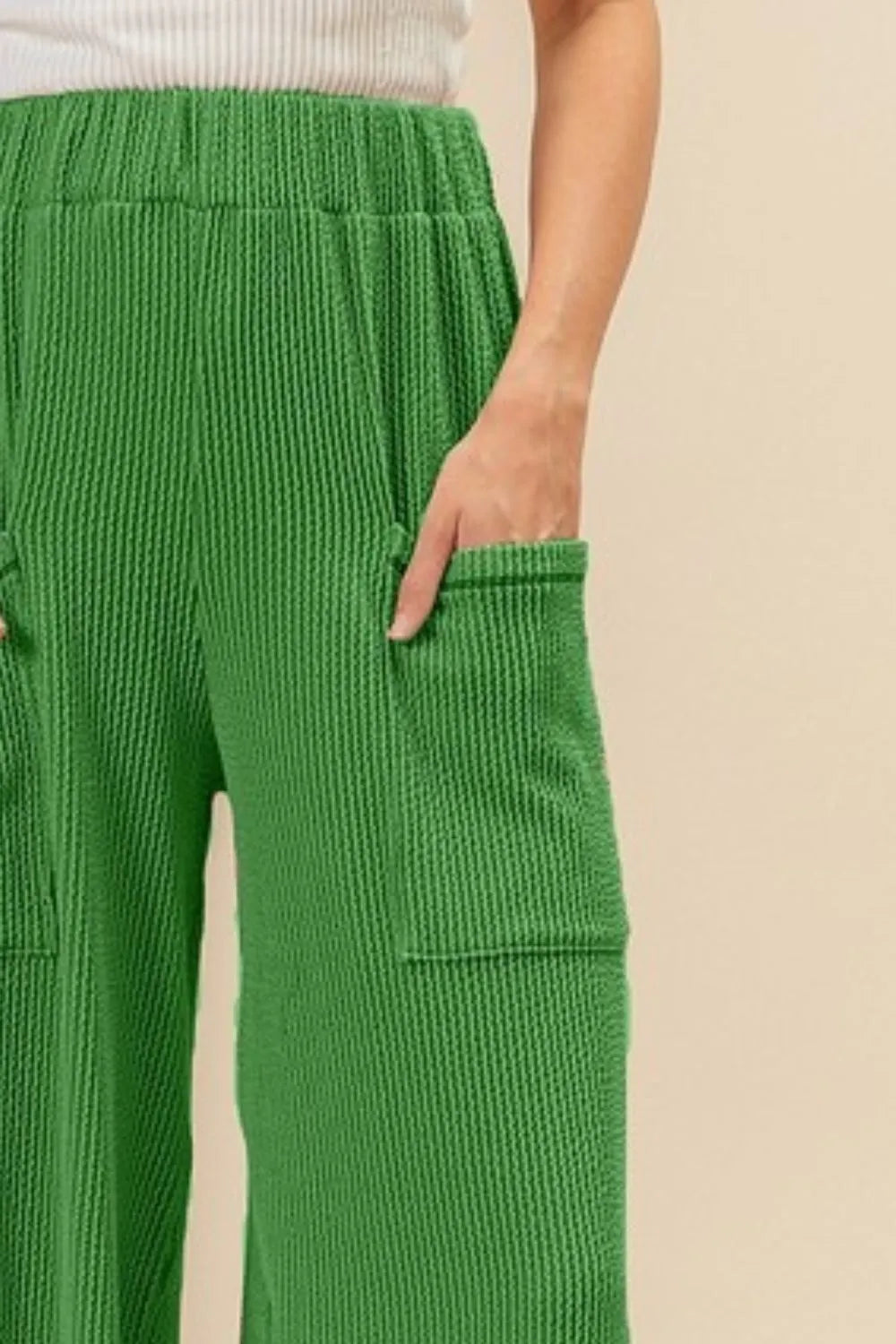 Two-Tone Cord Rib Waistband Pants with Side Pockets - Stylish & Versatile Fashion