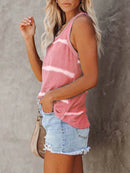 Trendy Full-Size Plus Size Striped Round Neck Tank Top - Slightly Stretchy Polyester Blend - Store 42