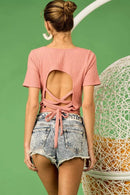 BiBi Rib Knit with Back Cross and Tied Detailed Top - Store 42