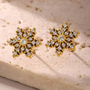 18K Gold-Plated Stainless Steel Snowflake Stud Earrings with Zircon Accents - Store 42
