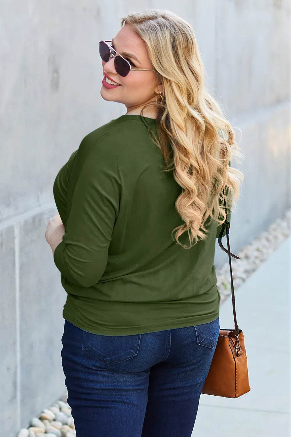 Basic Bae Full Size Round Neck Batwing Sleeve Top - Soft Stretch Rayon Blend, Opaque Design - Store 42