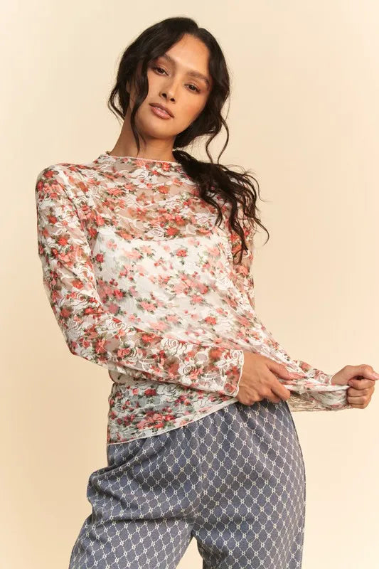 White/Orange Floral / S