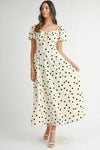 MABLE Polka Dot Puff Sleeve Midi Dress Cream