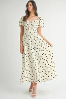 MABLE Polka Dot Puff Sleeve Midi Dress Cream