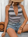Honey Geometric Halter Neck Cropped Tank Black