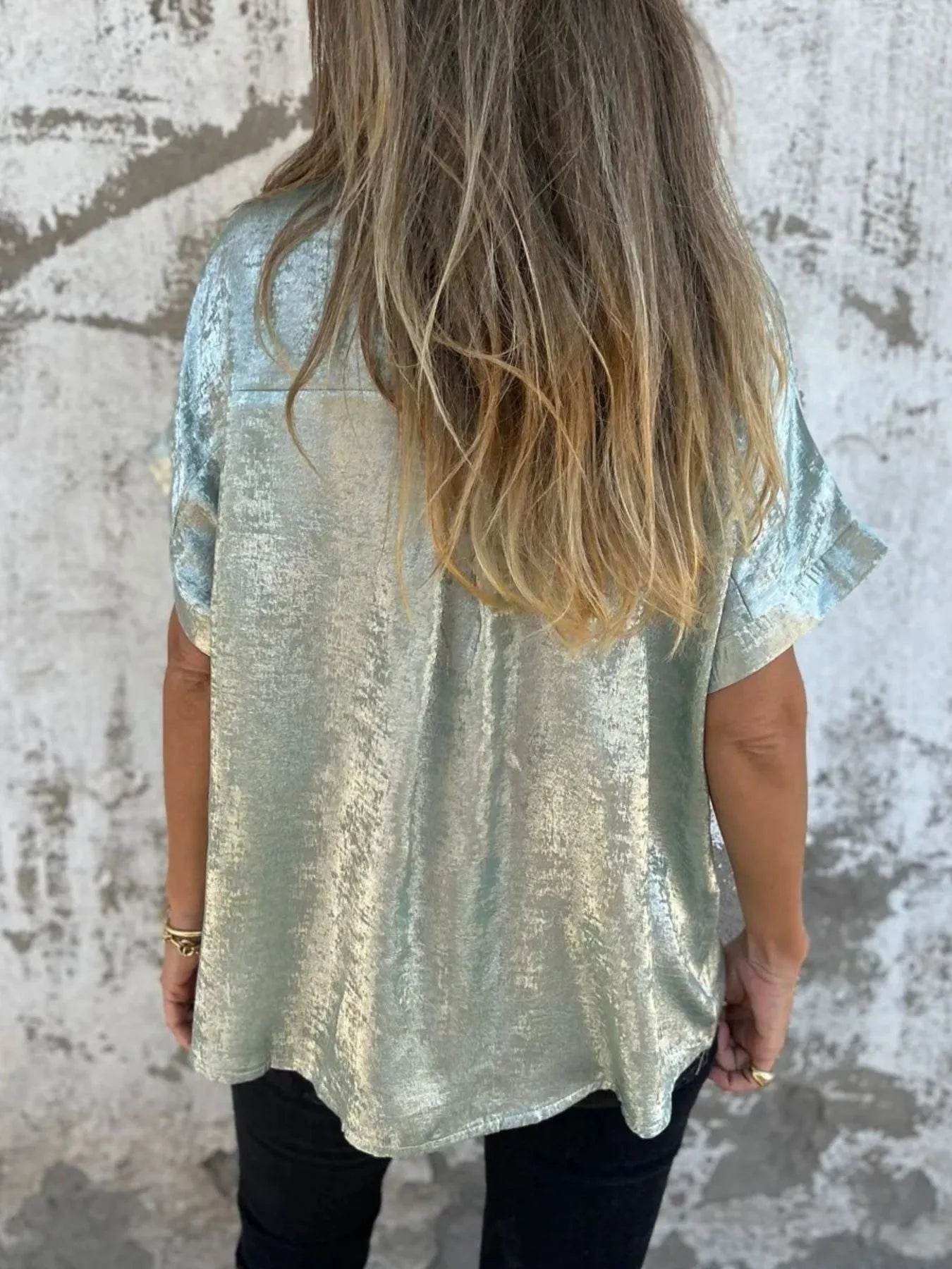 Full Size Collared Neck Short Sleeve Shirt Plus Size - Store 42