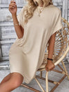 Round Neck Short Sleeve Mini Dress Tan