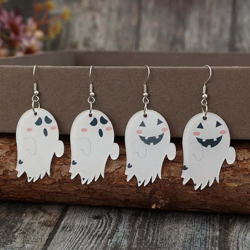 Trendy 2 Piece Alloy Acrylic Ghost Dangle Earrings - Lightweight and Stylish for Any Occasion