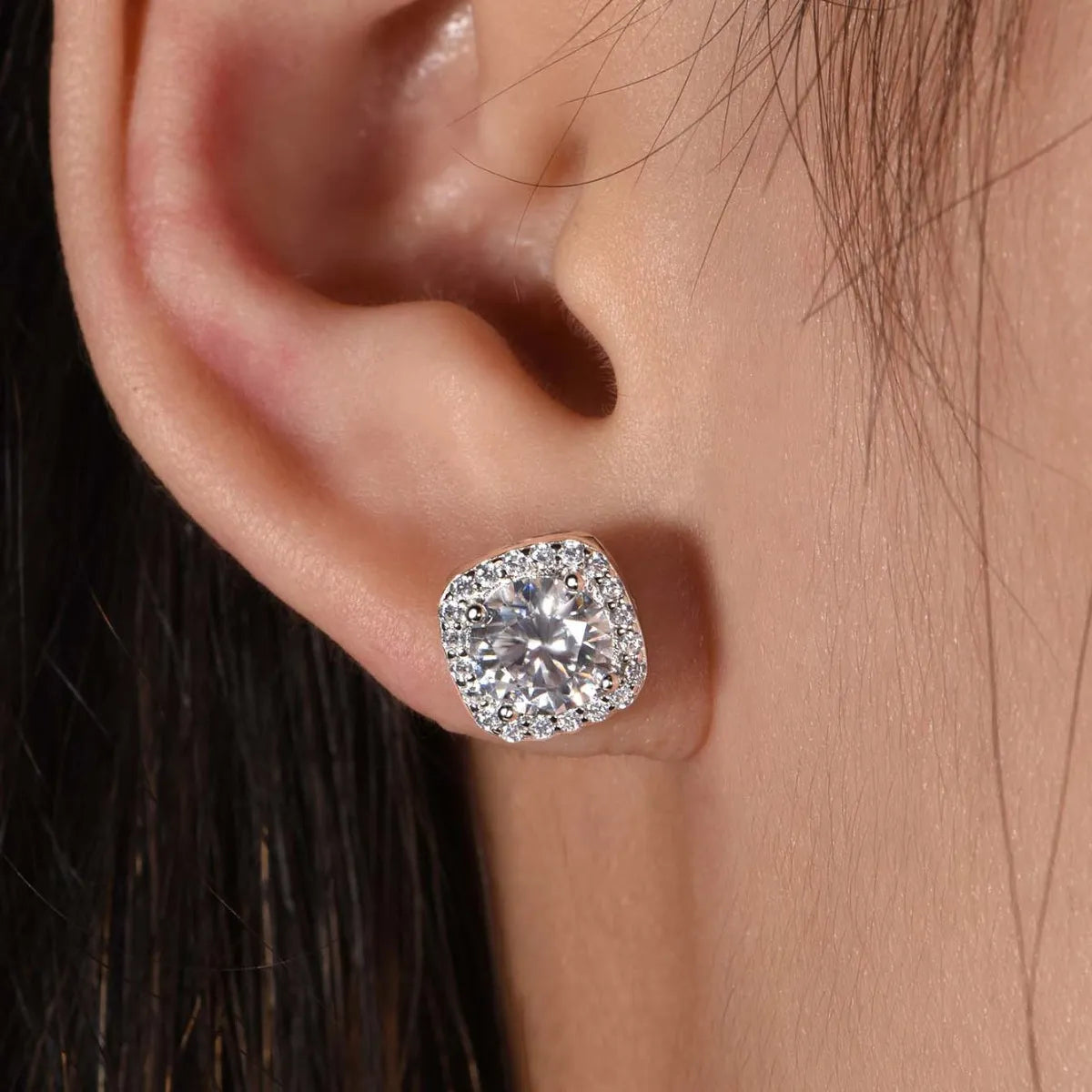 Elegant 2.4 Carat Moissanite Stud Earrings in Platinum-Plated Sterling Silver with Certificate