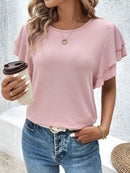 Ribbed Flutter Sleeve T-Shirt