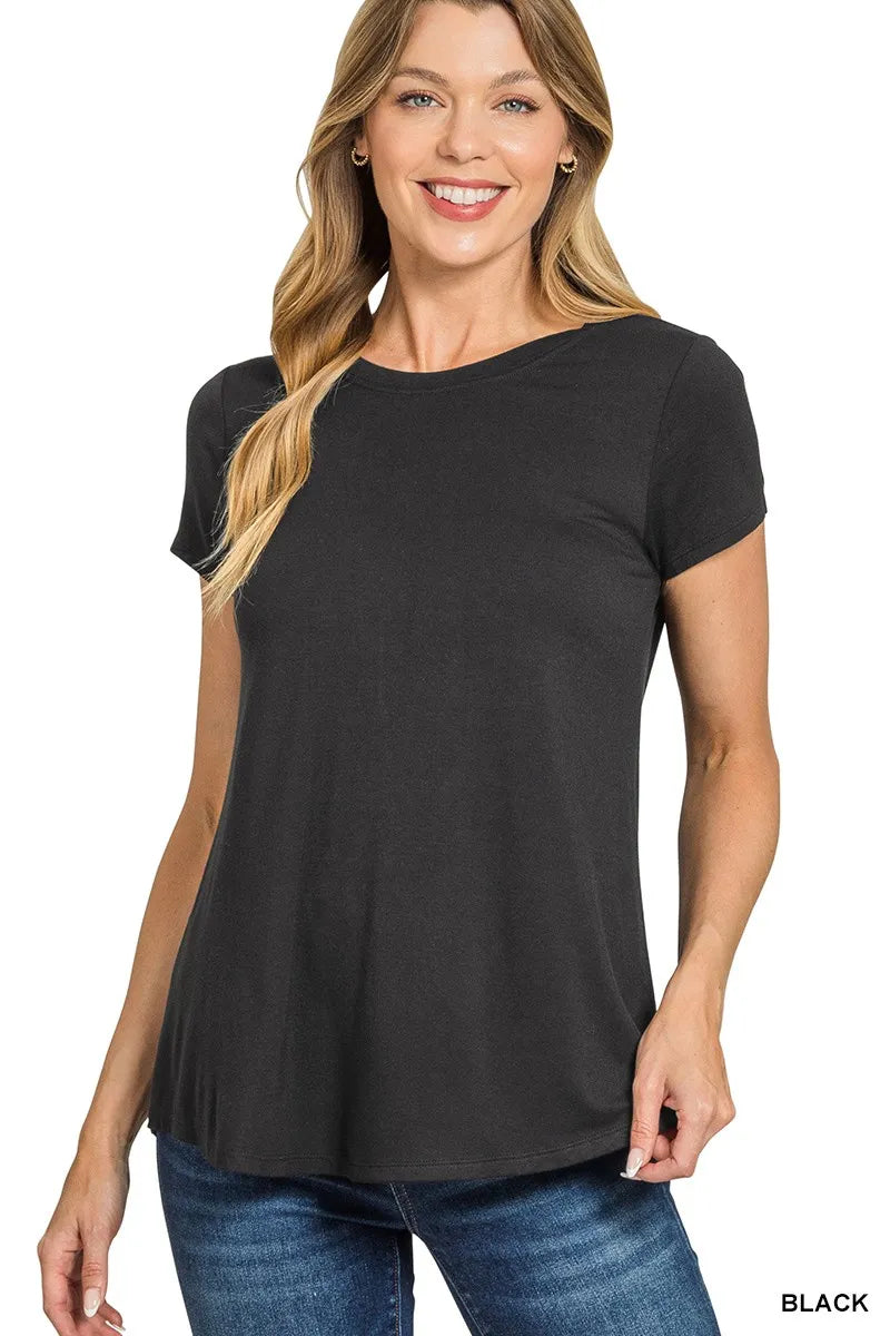 Zenana Flowy Round Hem Rayon Short Sleeve T-Shirt