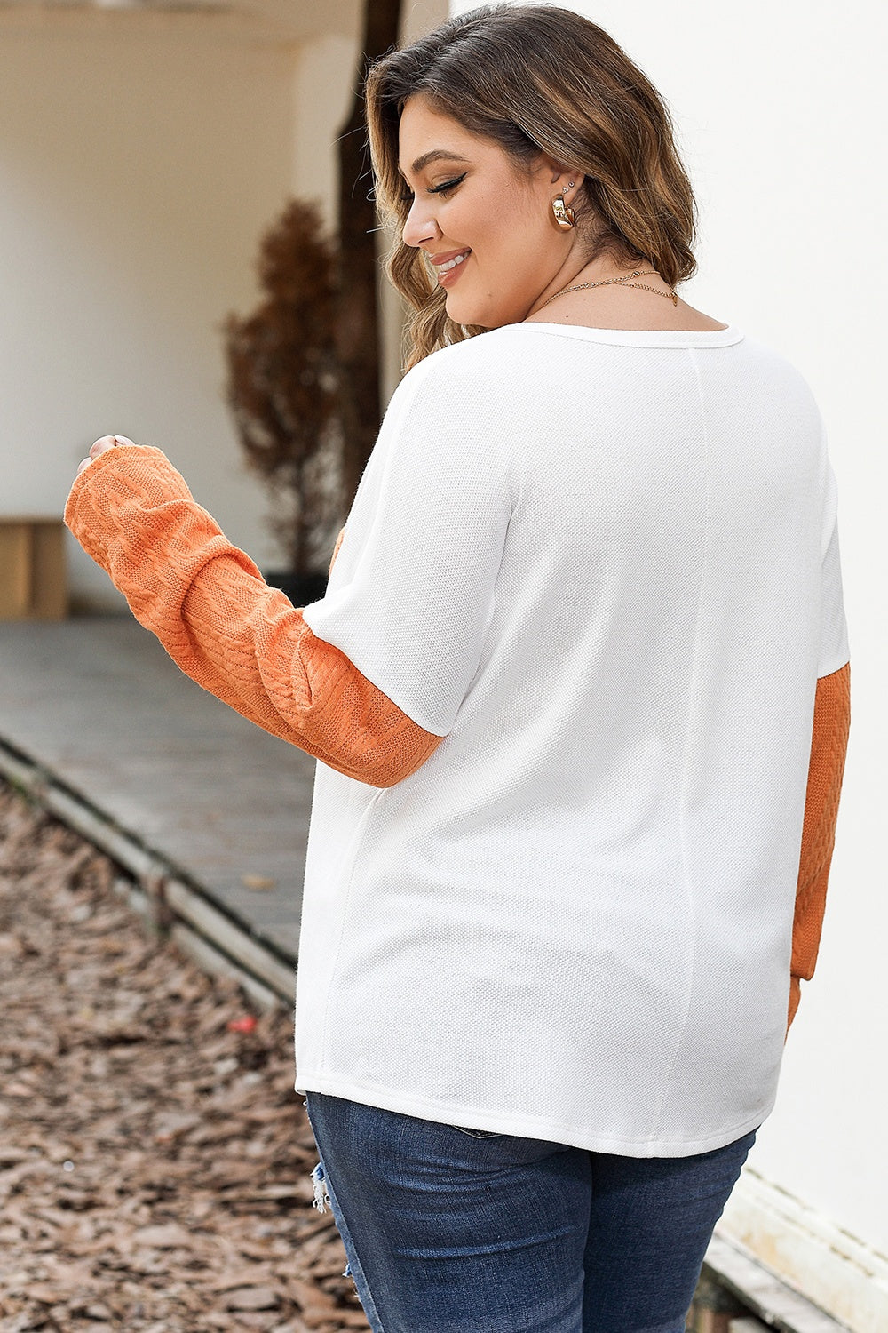 Plus Size Color Block Blouse with Dropped Shoulders and Slight Stretch for Comfort